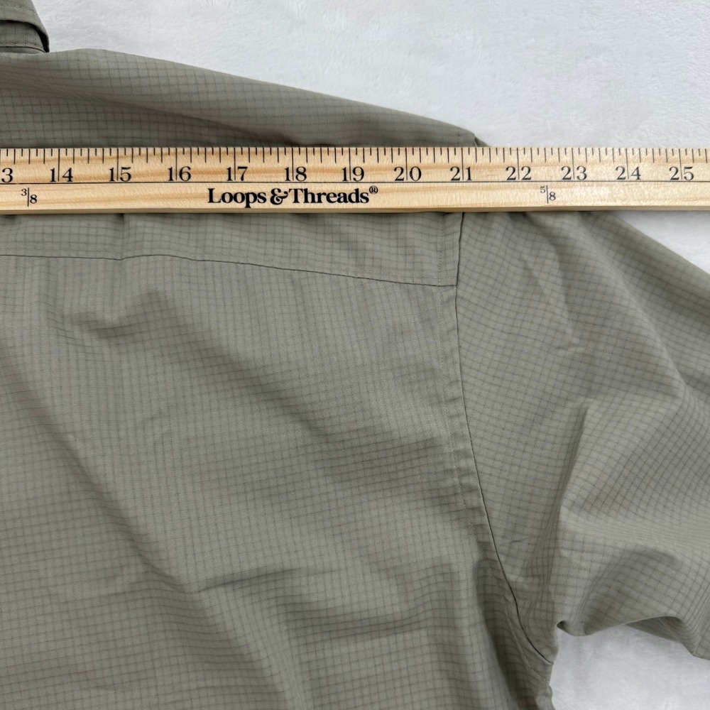 Uniqlo U Button Up Shirt Mens Small Olive Green Micro Check Short Sleeve View 6